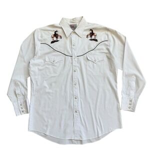 Ely Diamond Mens White Western Pearl Snap‎ Shirt End of the Trail Embroidery L